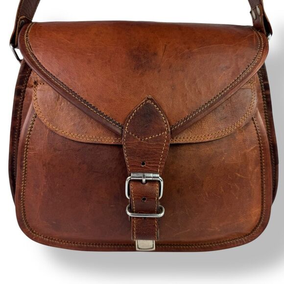 Komal’s Passion Leather Saddle Bag Crossbody Buffalo Leather Rustic Handmade - Picture 5 of 13